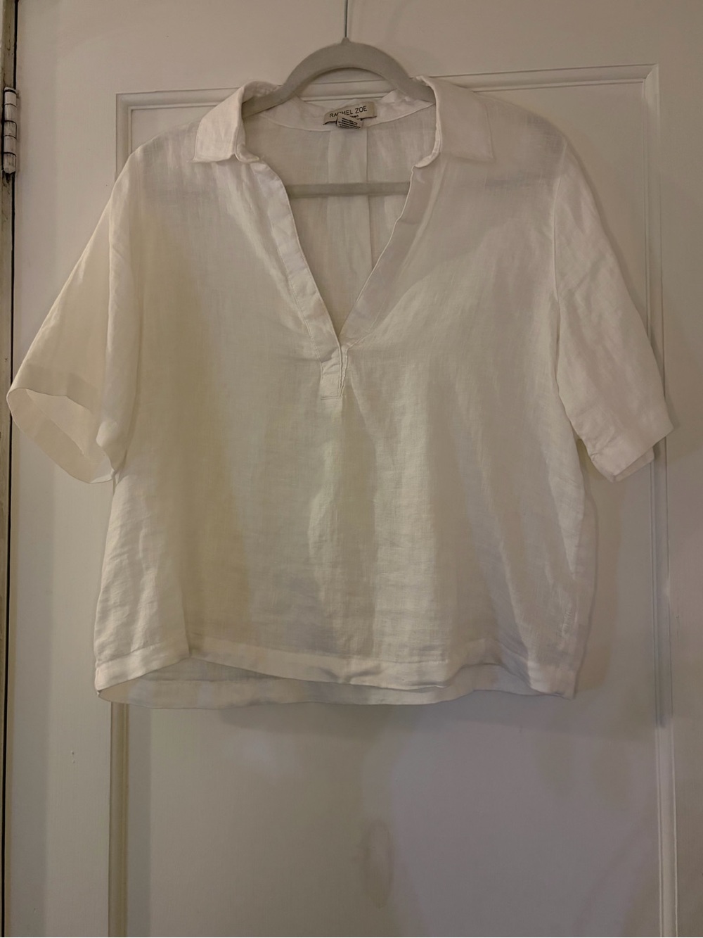 Rachel Zoe White Linen Split V-Neck Tunic